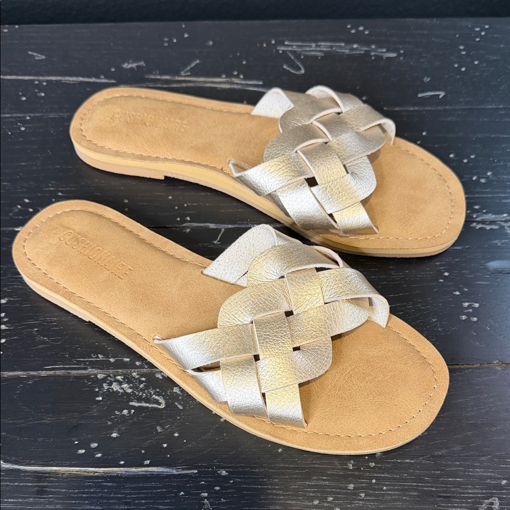 Elegant Gold and Tan Woven Sandals